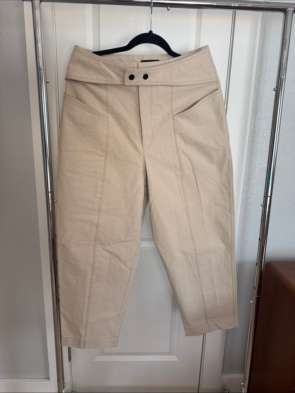 Isabel Marant Cream High-Rise Folded Waist Twill Chinos